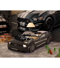 Кровать машина Mustang с подсветкой фар дна и колесами black